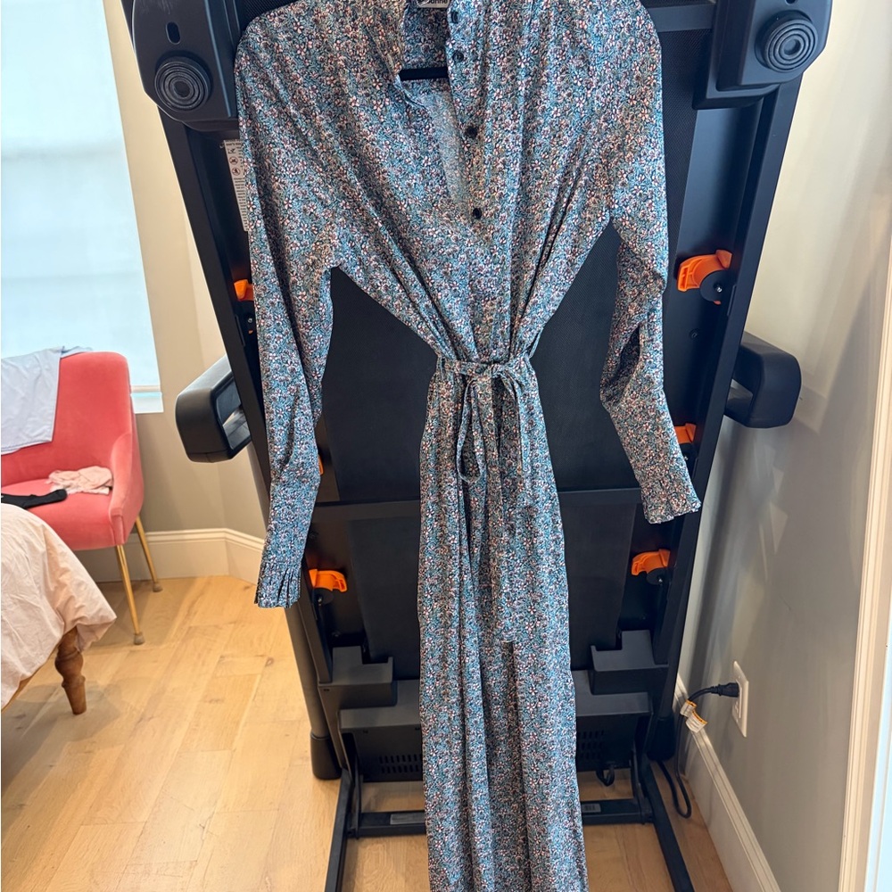 Paco Rabanne Floral Tie-Waist Long Sleeve Maxi Dress - Blue size four